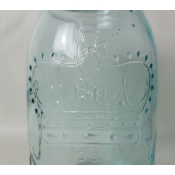 Vintage Crown Blue Glass Quart Canning Jar w. Glass Lid Bubbles D3 - Picture 2 of 11